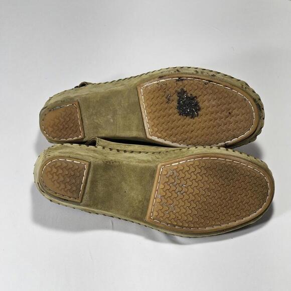 Vintage La Plume Women's Leather Slingback Lace Up Peep Toe Sandal Size 5 Olive - Picture 6 of 8